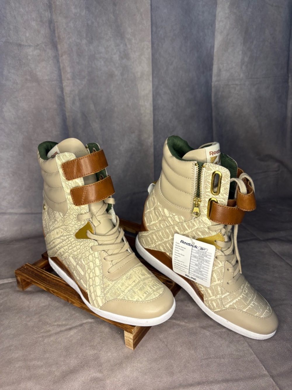 Reebok Alicia Keys Wedge Sneakers Size 8.5 Hidden Heel Cream Brown